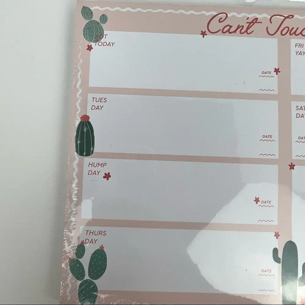 Can't Touch This Cactus Pink and Green Weekly Planner With To-Do List - NWT